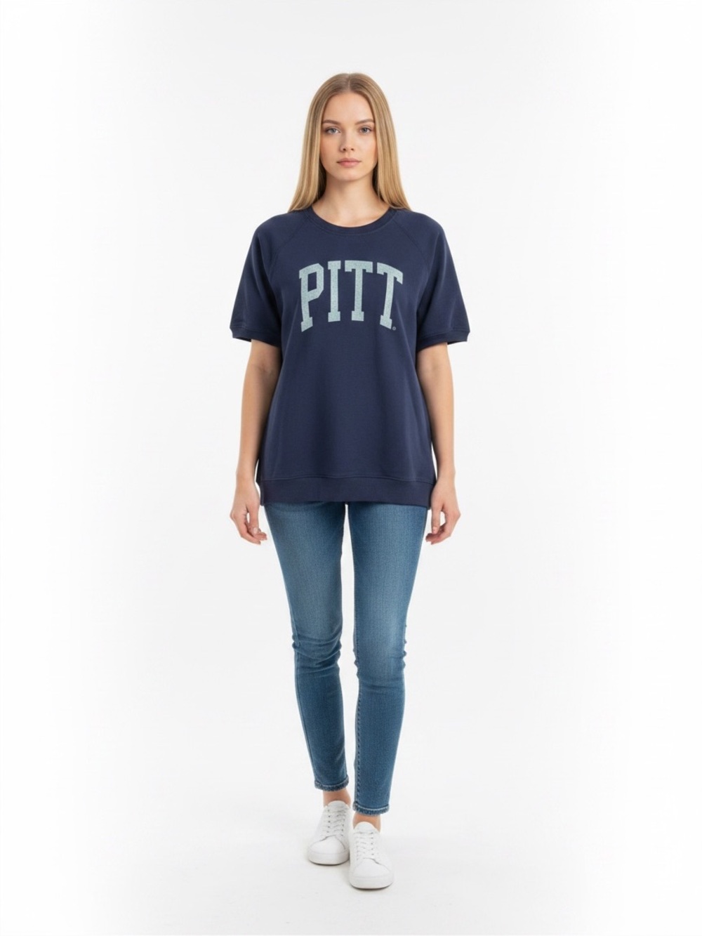 PITT Navy Crewneck Short-Sleeve Sweatshirt